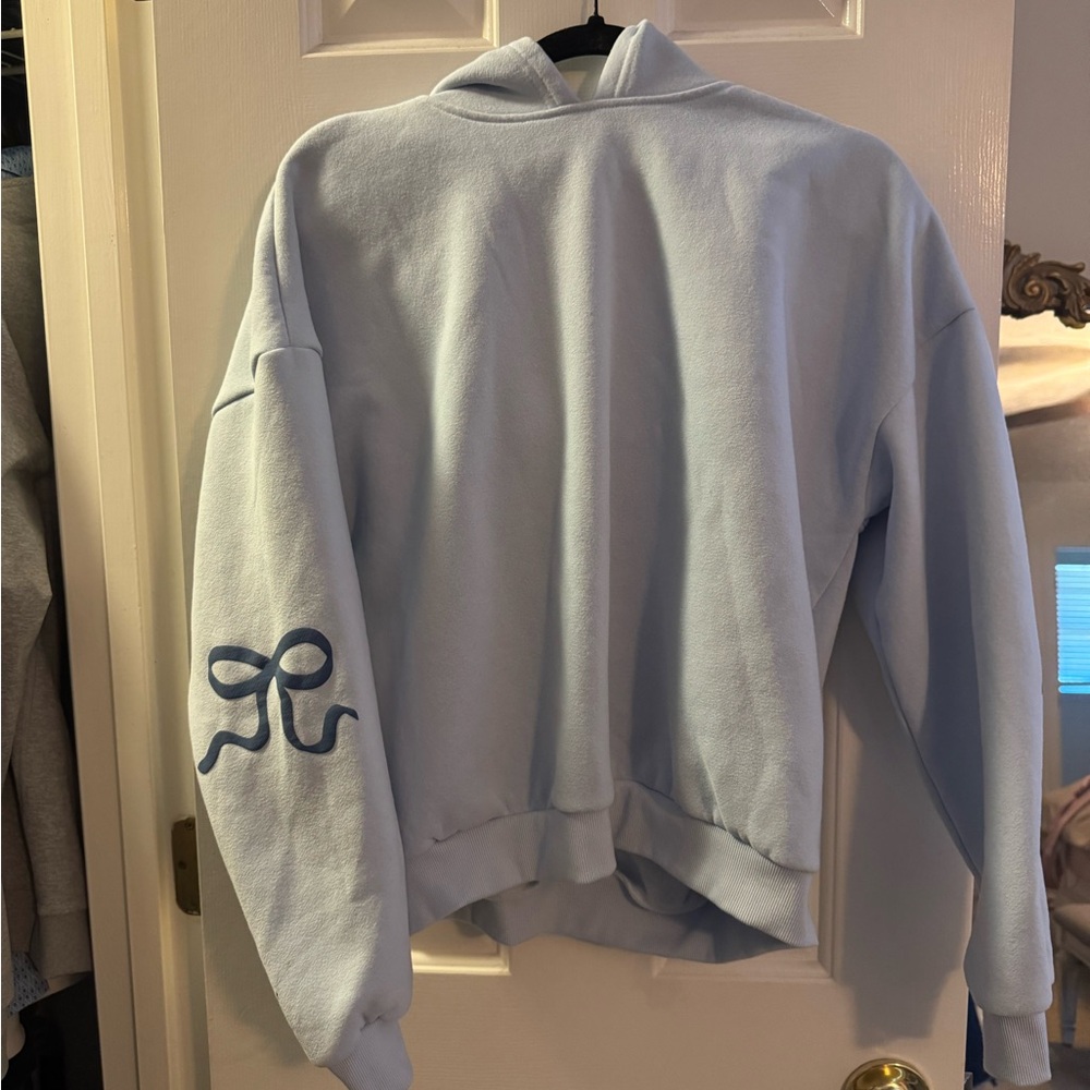 Edikted Light Blue Hoodie with Sleeve Bow Detail